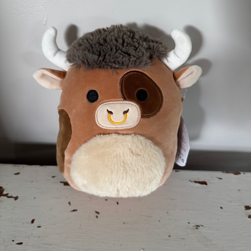 Squishmallows Shep Brown Highland Cow Bull Plush Stuffed Animal Toy 8 Inch